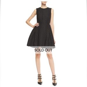 Vince Camuto Polka Dot Jacquard Pouf Dress Fit & Flare Black 6